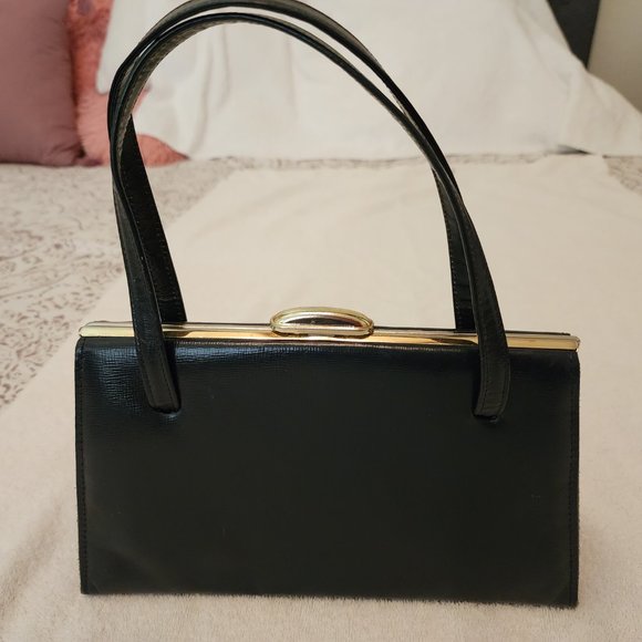 Elegant vintage deep blue shoulder bag with gold clasp - Picture 5 of 5